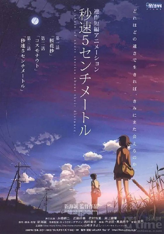 名称：秒速5厘米描述：《秒速5厘米》是新海诚创作的一部写实动画电影，于2007年3月3日在日本正式上映