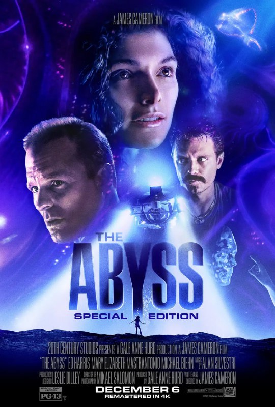 名称：深渊 The Abyss (1989)描述：美国核潜艇蒙坦娜号在深海追踪一个不明物体的时候不幸失踪，高压潜水钻台深海之心号工头巴德(艾德·哈里斯 Ed Harris 饰)接到命令负责配合科菲上尉(迈克尔·比恩 Michael Biehn 饰)前去营救
